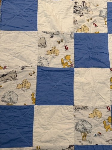 Classic Winnie The Pooh Baby Quilt Handmade Blue Blanket 36x43 - Picture 8 of 10