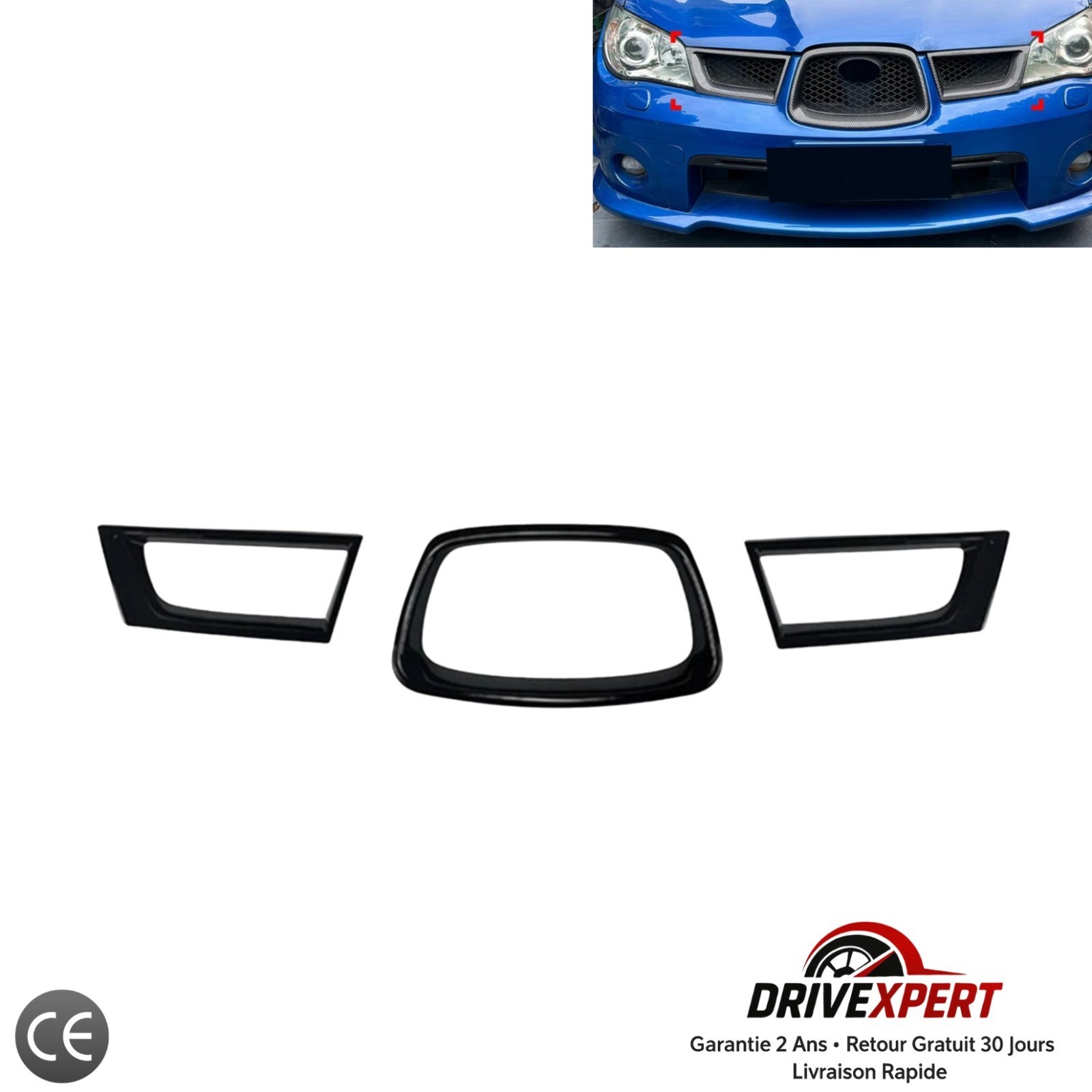 Grilles de calandre noir brillant pour Subaru Impreza WRX STI 2006-2007 - Pack de 3 pièces