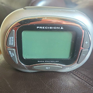 Precision Radio Controlled Digital Alarm Clock Quartz Battery Silver Oval