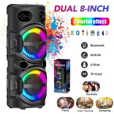 Portable Karaoke System Dual 8'' Bluetooth Party Speaker Subwoofer Bass TWS LED