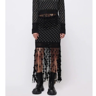 Jonathan Simkhai Filippa Lattice Fringed Skirt stretch black white size small S