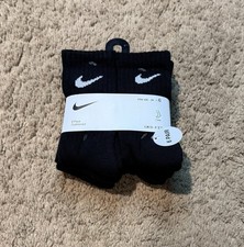 Nike Dri-FIT Cushioned Crew Youth 10C-3Y Socks 6 Pack Black NWT Nike swoosh - E