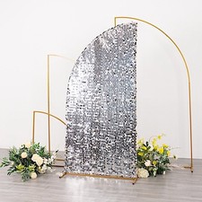 6 ft SILVER Double Sided Big Payette Sequin Half Moon Arch STAND COVER Party