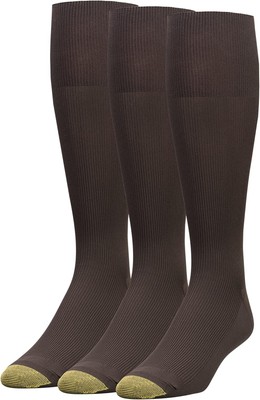 GOLDTOE Men's Metropolitan Over The Calf Socks 3 Pack Large, Brown 