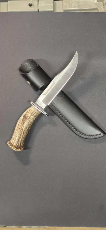 Buck 119 Special Knife Custom Crown Stag Antler Handle Leather Sheath  2024 USA - Image 3 of 4