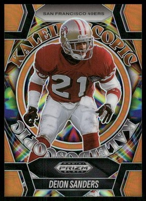 M172 DEION SANDERS 2025 PRIZM BLACK KALEIDOSCOPIC ORANGE 21/49 SF 49ERS #2 JSY#