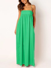 SNDYS Womens Babydoll Maxi Dress Tie Back Squareneck Sleeveless Cotton Green XL