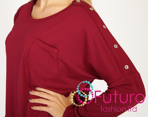 Sexy & Trendy Jumper with Pocket & Buttons Sweater Blouse Size 8-12 FT970 - Picture 7 of 12