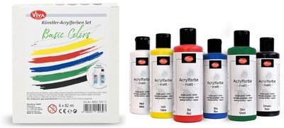 ViVA DECOR Acrylfarben-Set ''Basic Colors'' 6-teilig