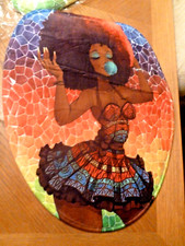 African American Bath Set: Shower Curtain  Mat, Toilet Lid  Rug Red/Orange 