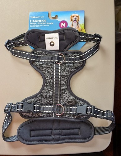 NEW Vibrant Life Padded Med. Dog Harness 20"-27" Girth, Gray/Blk/ 20-50 Lbs. - Picture 2 of 4
