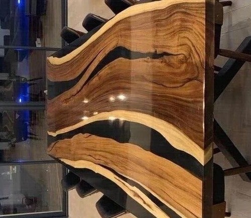 Black Epoxy Office Table | Rectangular Resin Wooden Desk | Handmade Furniture - Picture 2 of 8