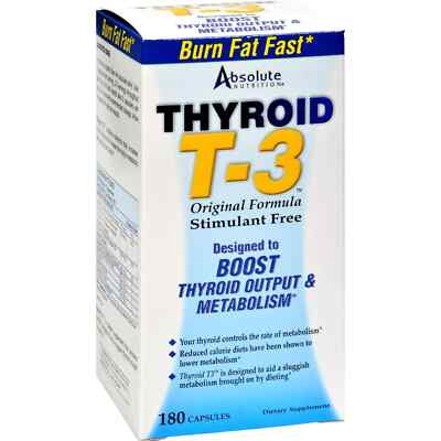 Absolute Nutrition Thyroid T-3 Stim Free, 180 caps BOOST METABOLISM, BURN FAT