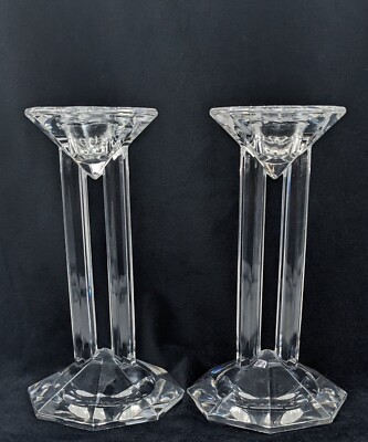 Two (2) Lenox Crystal Candle Holders Double Column-Octagon Base