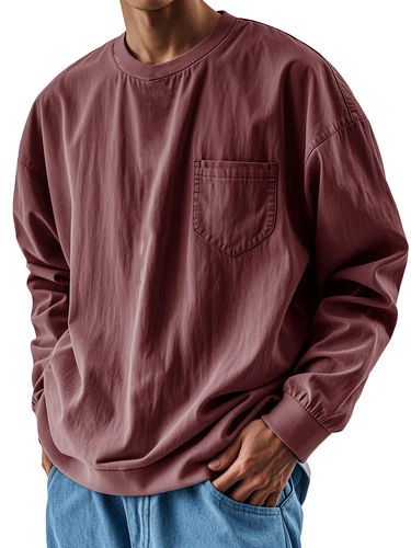 Herren Langarmshirt Klassisch Freizeit Locker Rundhals Pullover T-Shirt - - Bild 10 von 31