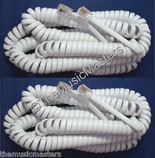 2X White 25' ft Telephone Handset Receiver 4P4C Coil Cable Curly Cord Wire VWLTW