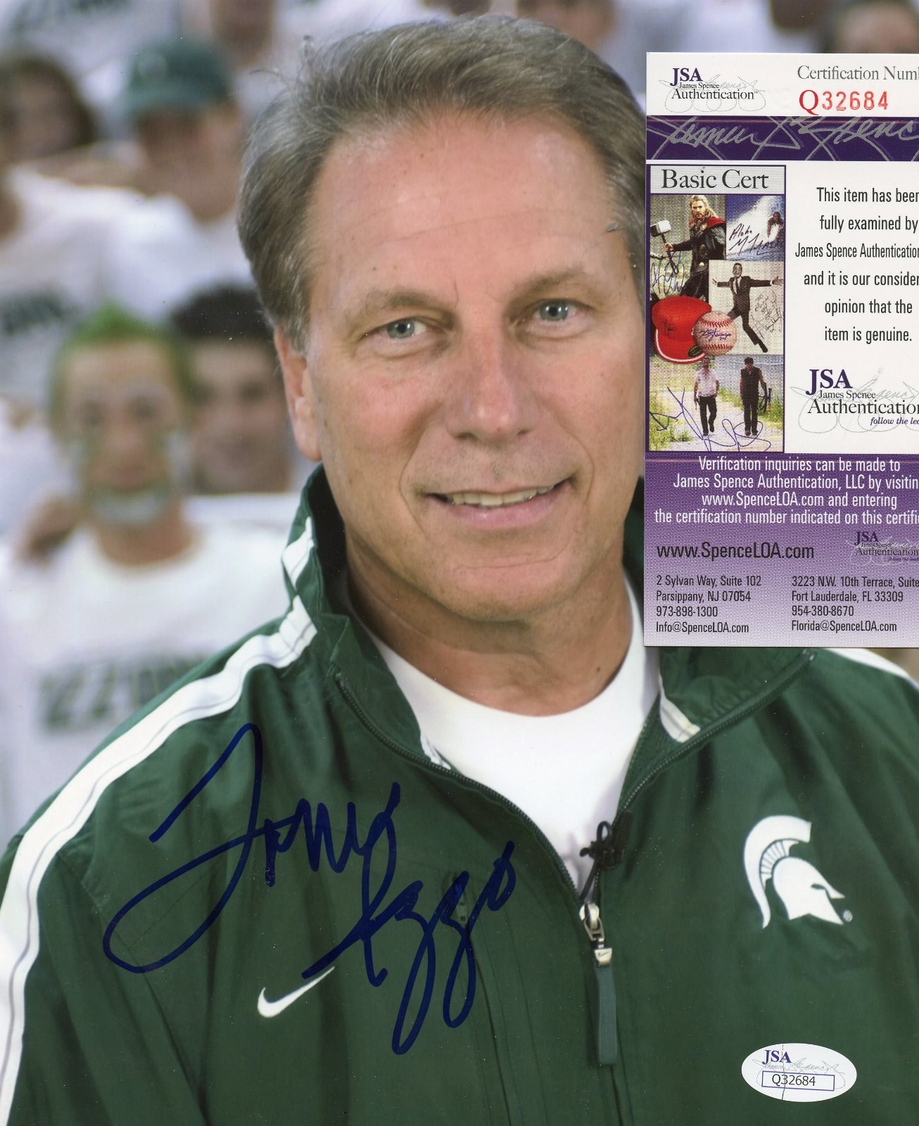 TOM IZZO MICHIGAN STATE MSU SPARTANS SIGNED 8x10 PHOTO JSA CERTIFIED COA Q32684 