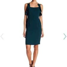 Nanette Lepore Sheath Dress Spaghetti Strap NEW Ruffle Trim Scoop Neck Green