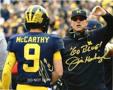 JJ MCCARTHY & JIM HARBAUGH - MICHIGAN WOLVERINES Signed 8x10 reprint Photo !!