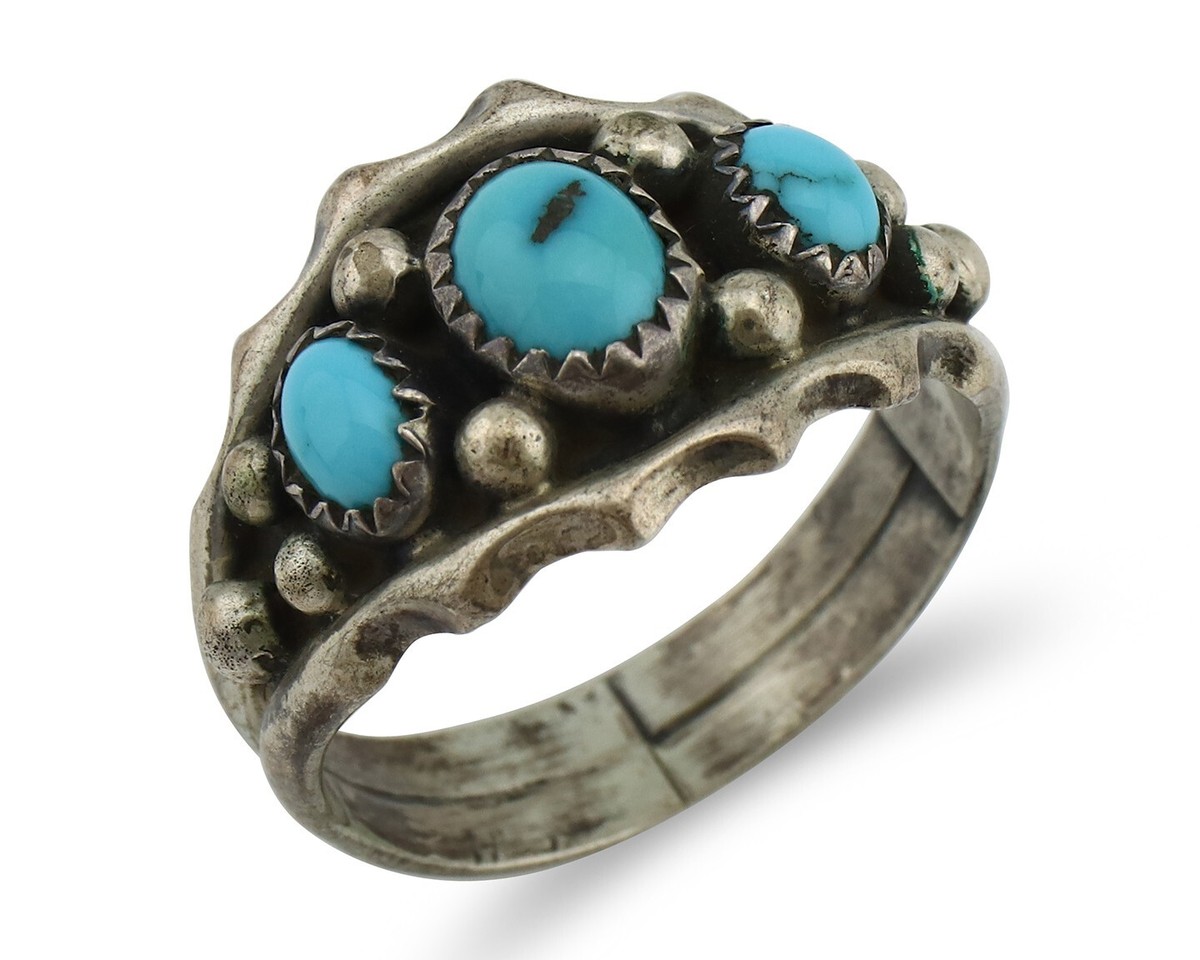 Navajo Ring 925 Silver Blue Turquoise Artist Signed SkyStone