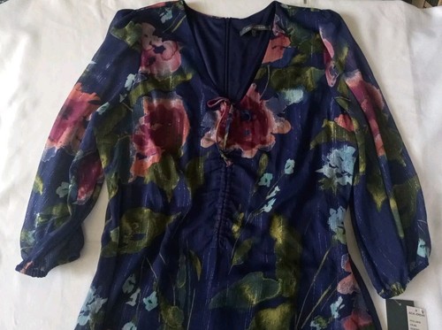 Julia Jordan Sz 14 Dress Metallic Floral V-Neck Long Sleeve Maxi Back Zip Lined - Picture 10 of 19