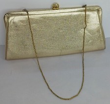 Vintage Gold Clutch w/ Pearl Clasp and Chain Purse Bag