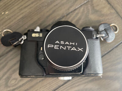 Asahi Pentax ES II 35mm Film Camera w/ Takumar 55mm & 135 mm Lens + Flash Japan