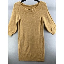 NWT Vero Moda Dress XS Sweater Boatneck Golden Tan Balloon Sleeve Knee Length