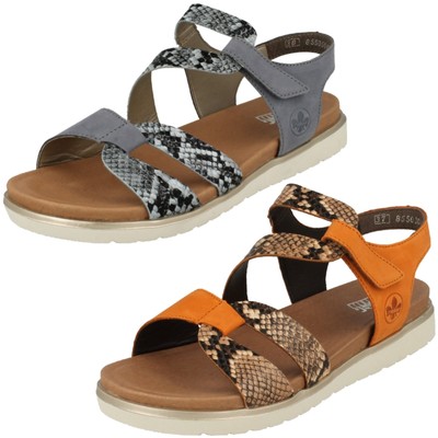 LADIES RIEKER LEATHER HOOK & LOOP FLAT SNAKE PRINT CASUAL SLING SANDALS V5069