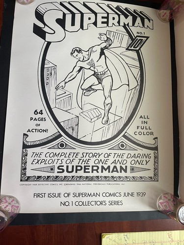 1966 Superman Ad Poster #1 First Issue Jerry Siegel Cover Art 1939 * 20x26" - Picture 7 of 8