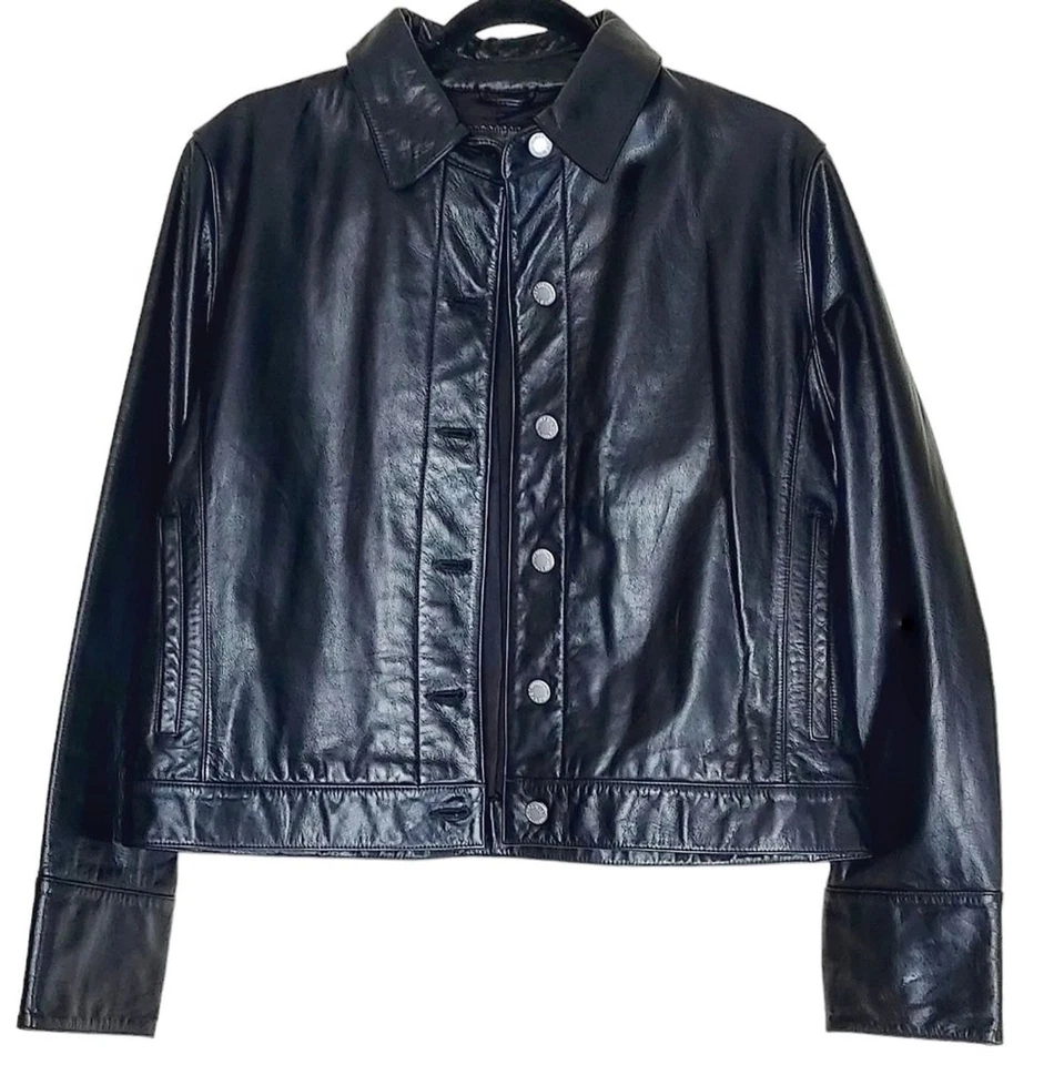 Chaqueta De Colección Banana Republic Mujer L Cuero Negro Y2K Boxy Grunge Gran Tamaño