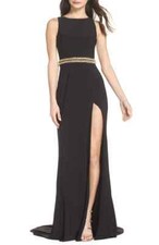 MAC DUGGAL EMBELLISHED WAIST BLACK DRESS GOWN sz 0