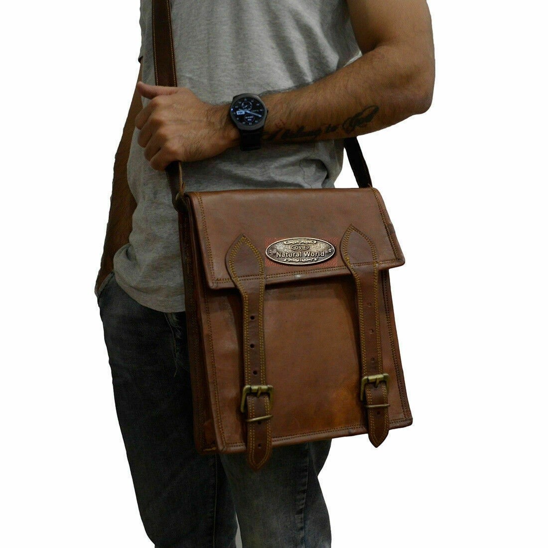 GVB Cuero de Cabra Vintage Mensajero Hombro Hombres Cartera S Laptop Escuela ...