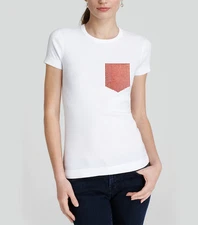 Quality White T-shirt with Red Pocket T Shirt Tshirt Slim Fit Womens Fashion Tee