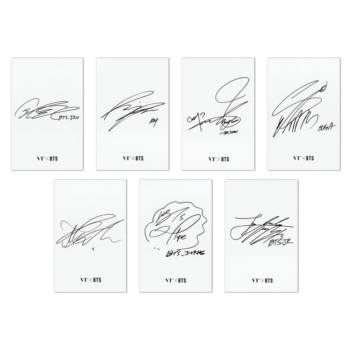 BTS X VT Official Photocards 7pcs Black or White + Tracking Number