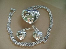 3PC: STAINLESS STEEL "LOVE" PUFFED HEART CZ PENDANT NECKLACE PIERCE EARRING SET