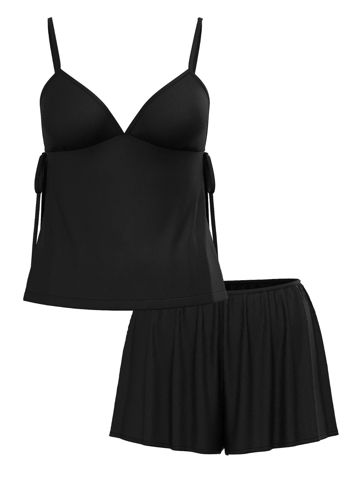 Ribbed Modal Velvet-Trim Cami Shorts Set Size M
