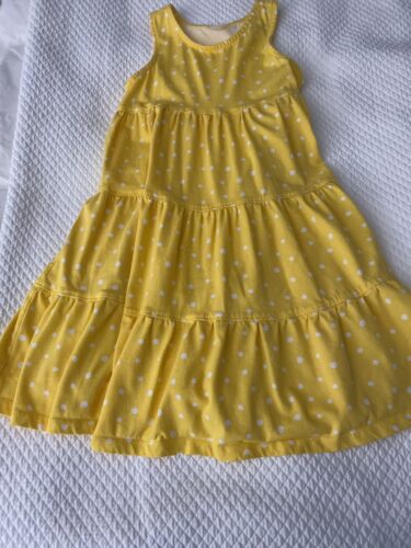 NEW HANNA  ANDERSSON GIRLS TIERED  DRESS SIZE 6-7 YELLOW & WHITE POLKA - Picture 1 of 6