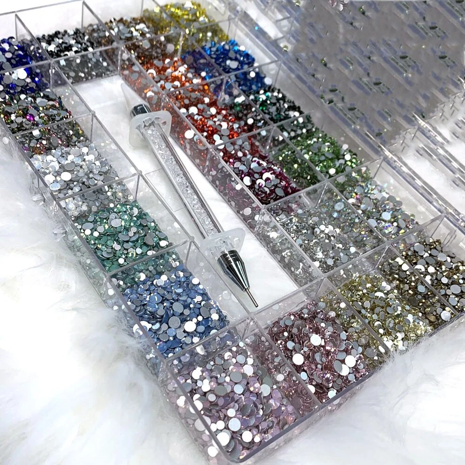 Kit de diamantes de imitación para uñas parte posterior plana 240 piezas dijes de aleación vidrio joyería uñas caja de cristal Foto 3 de 4