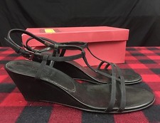 VAN ELi - Black Leather Strappy Wedge Sandals, VanEli Womens Sz 9.5, Org Box