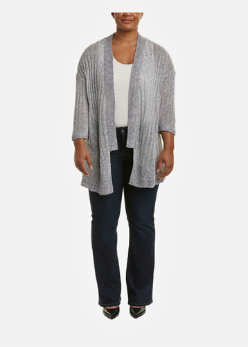 NIK + ZOE-PETITE-LINEN BLEND CARDIGAN-BLUE/WHT-EYELET DETAIL-SIDE SLITS-PM-NWT