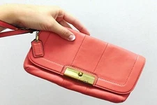 COACH Coral Orange Leather Wallet Wristlet purse