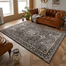 Traditional Oriental Rug Charcoal Grey Mustard Large Small Runner Floor Hall Mat