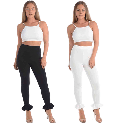Straight Leg Frill Hem Trousers Womens 