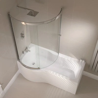 P Shape Shower Bath 1500 1700mm with Full Screen Left or Right Hand Bathroom UK