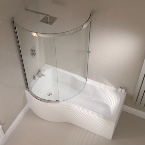 P Shape Shower Bath 1500 1700mm with Full ScreenLeft or Right Hand Bathroom UK