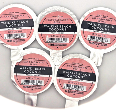 5 x Bath & Body Works Scent portable Car Fragrance Refill WAIKIKI BEACH COCONUT