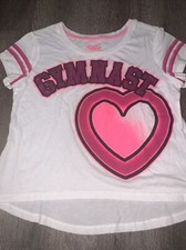 Justice sz 12 gymnast shirt glitter heart pink white glitter