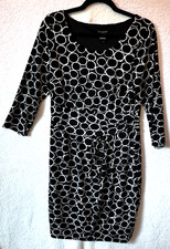 Ann Taylor Dress M Womens Black White Cinched Lined Waist Circle Print Career