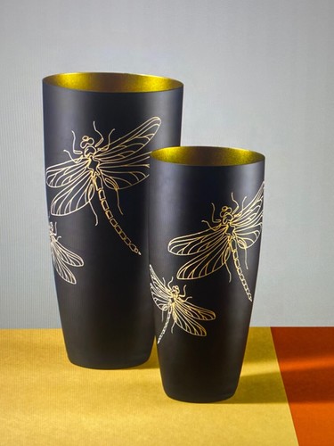 Vase Meadow Koboltblau matt Goldmetallic Kristallglas 300 mm - Bild 2 von 2